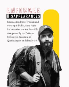 Fareed, a resident of Nushki and working in Dubai, came home for a vacation but was forcefully disappeared by the Pakistani forces upon his arrival at Quetta airport on February 16 - Photo: Asif Azim X (Twitter) -