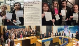 Baloch Human Rights Activist Raises Balochistan Crisis at UK Parliament Ukraine Solidarity Event Aomar Karim distributing leaflets on Balochistan human rights violations at a UK Parliament event on Ukraine solidarity.