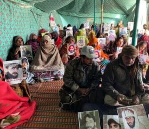 Protesters sit-in on the CPEC road in Surab, Balochistan, demanding justice for enforced disappearances and human rights violations.