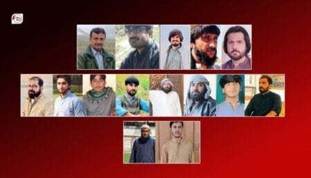 Protestors in Balochistan protesting against the wave of enforced disappearances and human rights violations.