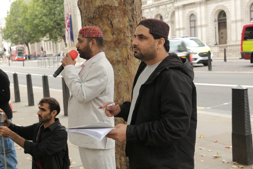 Activists from Sindh, Balochistan, Pashtoon regions and POJK gathered outside 10 Downing Street to mark the International Day of the Victims of Enforced Disappearances, London, 30 August 2025.
