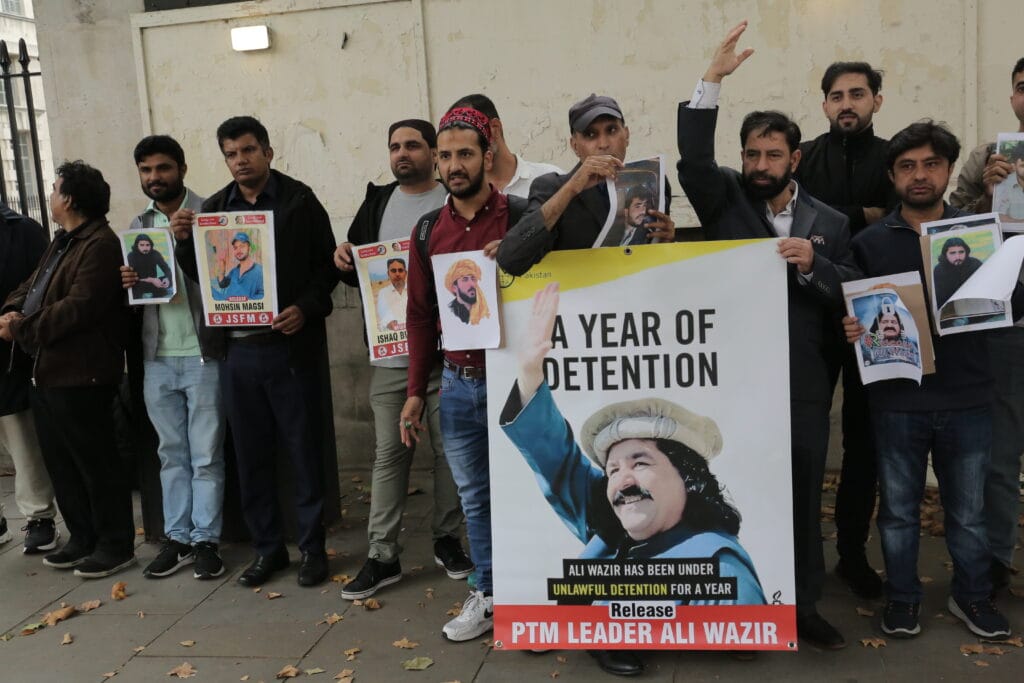 Activists from Sindh, Balochistan, Pashtoon regions and POJK gathered outside 10 Downing Street to mark the International Day of the Victims of Enforced Disappearances, London, 30 August 2025.