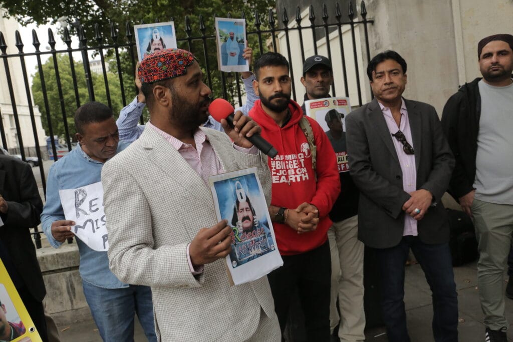 Activists from Sindh, Balochistan, Pashtoon regions and POJK gathered outside 10 Downing Street to mark the International Day of the Victims of Enforced Disappearances, London, 30 August 2025.