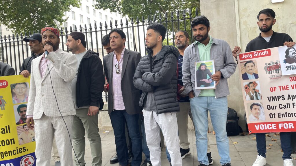 Activists from Sindh Balochistan Pashtoon regions and POJK gathered outside 10 Downing Street to mark the International Day of the Victims of Enforced Disappearances London 30 August 2025 2443