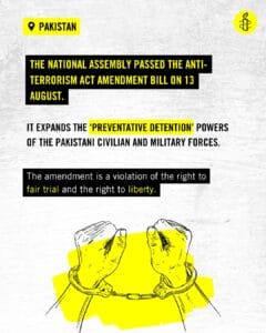 Pakistan- Open Letter to the Minister of Law and Justice on the Anti-Terrorism Act Amendment Bill.