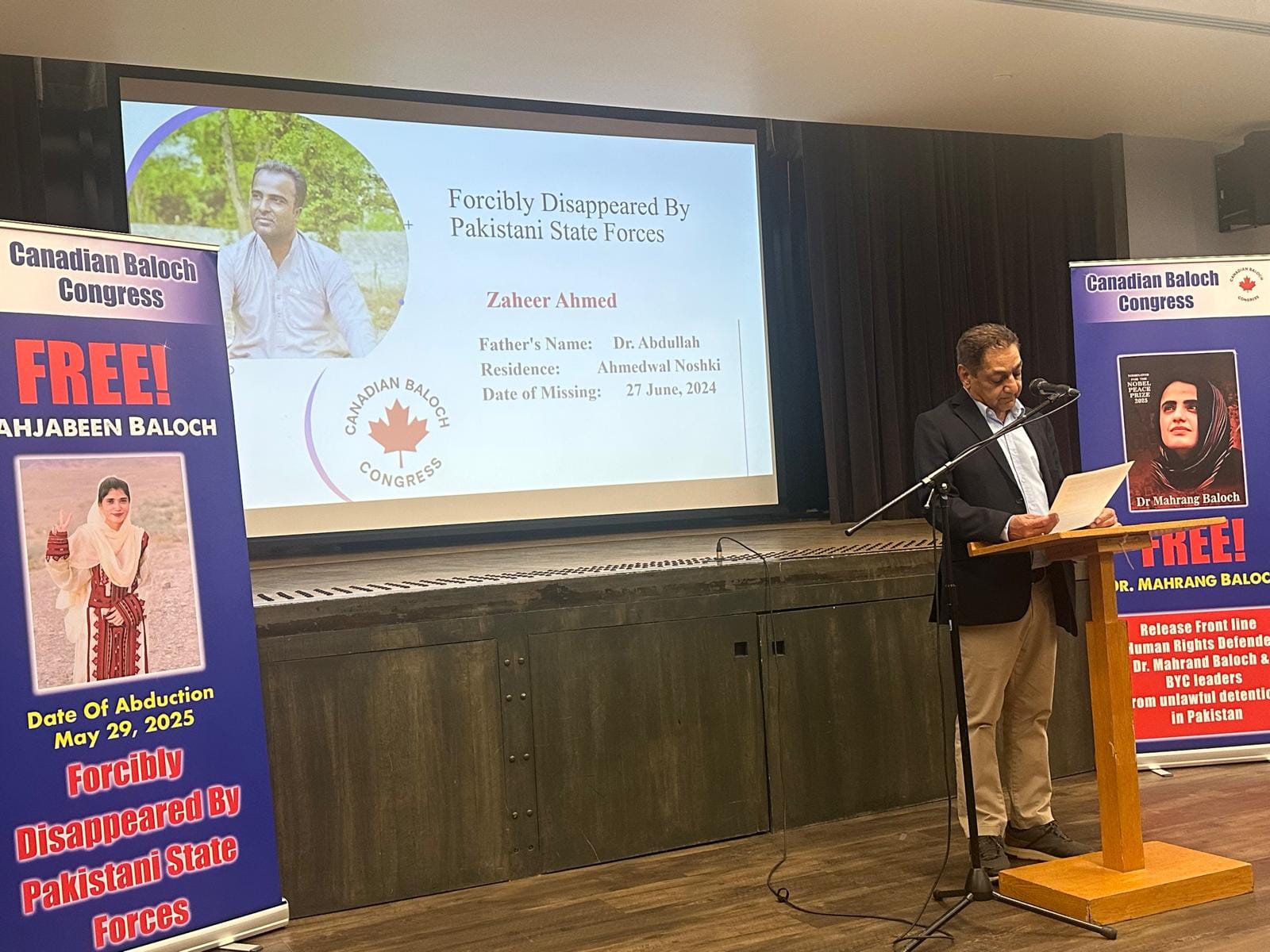 Participants of the Canadian Baloch Congress human rights conference in Toronto highlighting enforced disappearances and human rights abuses in Pakistan.