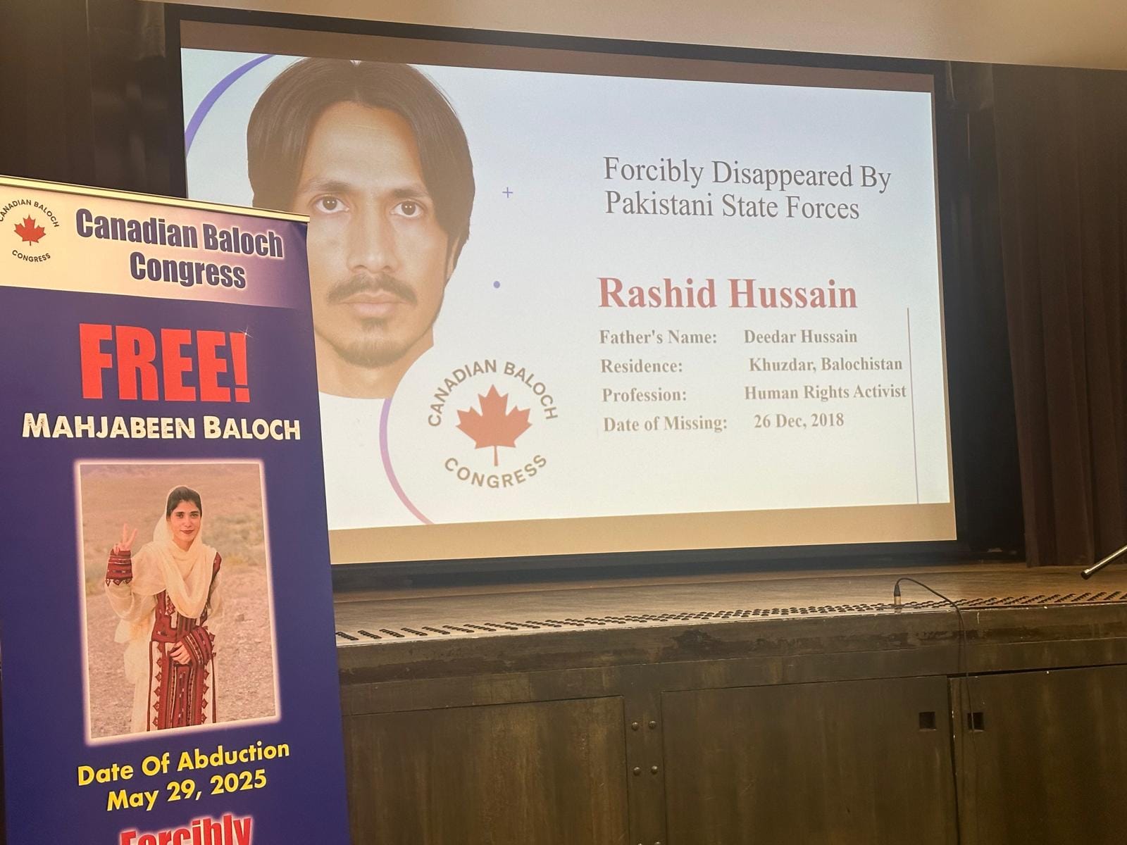 Participants of the Canadian Baloch Congress human rights conference in Toronto highlighting enforced disappearances and human rights abuses in Pakistan.