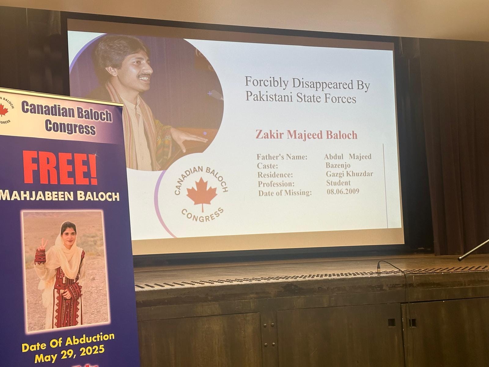 Participants of the Canadian Baloch Congress human rights conference in Toronto highlighting enforced disappearances and human rights abuses in Pakistan.