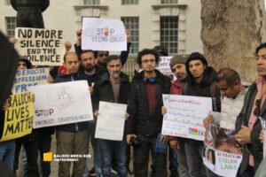 Aomar Karim, Baloch political activist, at the protest outside 10 Downing Street, London – 19 Oct 2025.