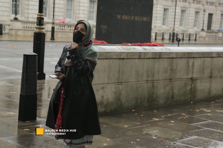 Baloch protest outside 10 Downing Street, London on 19 October 2025, demanding international action against Pakistan’s military operations in Zehri, Balochistan. Activists, including Aomar Karim, called for unity and an end to UK aid supporting human rights violations.