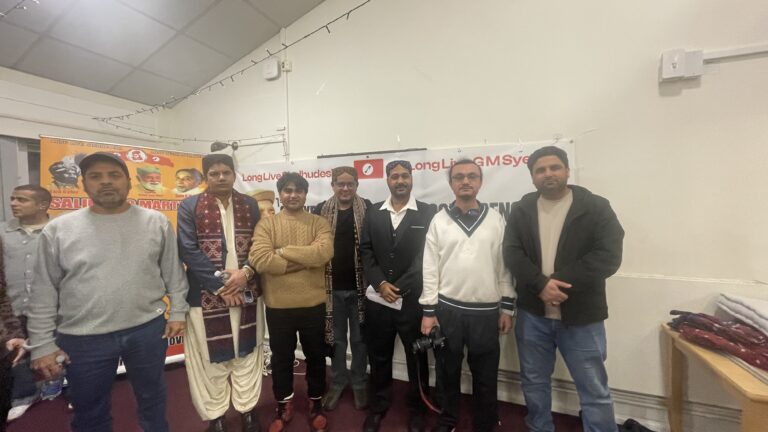 London-based Baloch political and human rights activist Aomar Karim at the 1st G.M. Syed International Conference in London on 18 January 2025, organised by the Jeay Sindh Freedom Movement (JSFM) to mark the G.M. Syed anniversary.