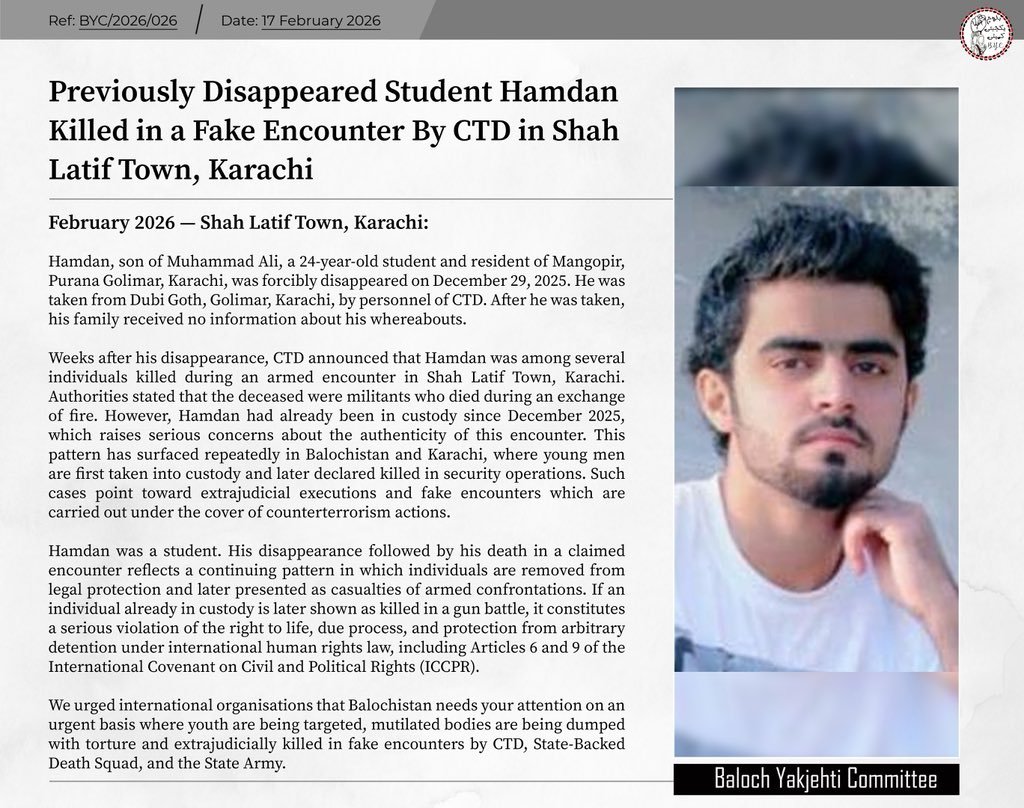 BYC: 𝗣𝗿𝗲𝘃𝗶𝗼𝘂𝘀𝗹𝘆 𝗗𝗶𝘀𝗮𝗽𝗽𝗲𝗮𝗿𝗲𝗱 𝗦𝘁𝘂𝗱𝗲𝗻𝘁 𝗛𝗮𝗺𝗱𝗮𝗻 𝗞𝗶𝗹𝗹𝗲𝗱 𝗶𝗻 𝗮 𝗙𝗮𝗸𝗲 𝗘𝗻𝗰𝗼𝘂𝗻𝘁𝗲𝗿 𝗕𝘆 𝗖𝗧𝗗 𝗶𝗻 𝗦𝗵𝗮𝗵 𝗟𝗮𝘁𝗶𝗳 𝗧𝗼𝘄𝗻, 𝗞𝗮𝗿𝗮𝗰𝗵𝗶 BYC 𝗗𝗶𝘀𝗮𝗽𝗽𝗲𝗮𝗿𝗲𝗱 𝗦𝘁𝘂𝗱𝗲𝗻𝘁 𝗛𝗮𝗺𝗱𝗮𝗻 𝗞𝗶𝗹𝗹𝗲𝗱 𝗶𝗻 𝗮 𝗙𝗮𝗸𝗲 𝗘𝗻𝗰𝗼𝘂𝗻𝘁𝗲𝗿 𝗕𝘆 𝗖𝗧𝗗 in 𝗞𝗮𝗿𝗮𝗰𝗵𝗶