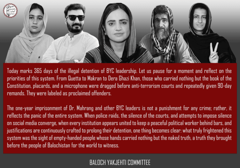 22 March: One year of detention for Baloch leaders in Balochistan Aomar Karim - 365 days of the illegal detention of BYC leadership