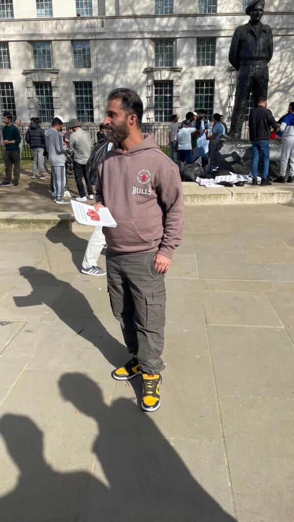 Baloch activists outside 10 Downing Street, London, during the Baloch National Movement UK Chapter protest on 8 April 2026.