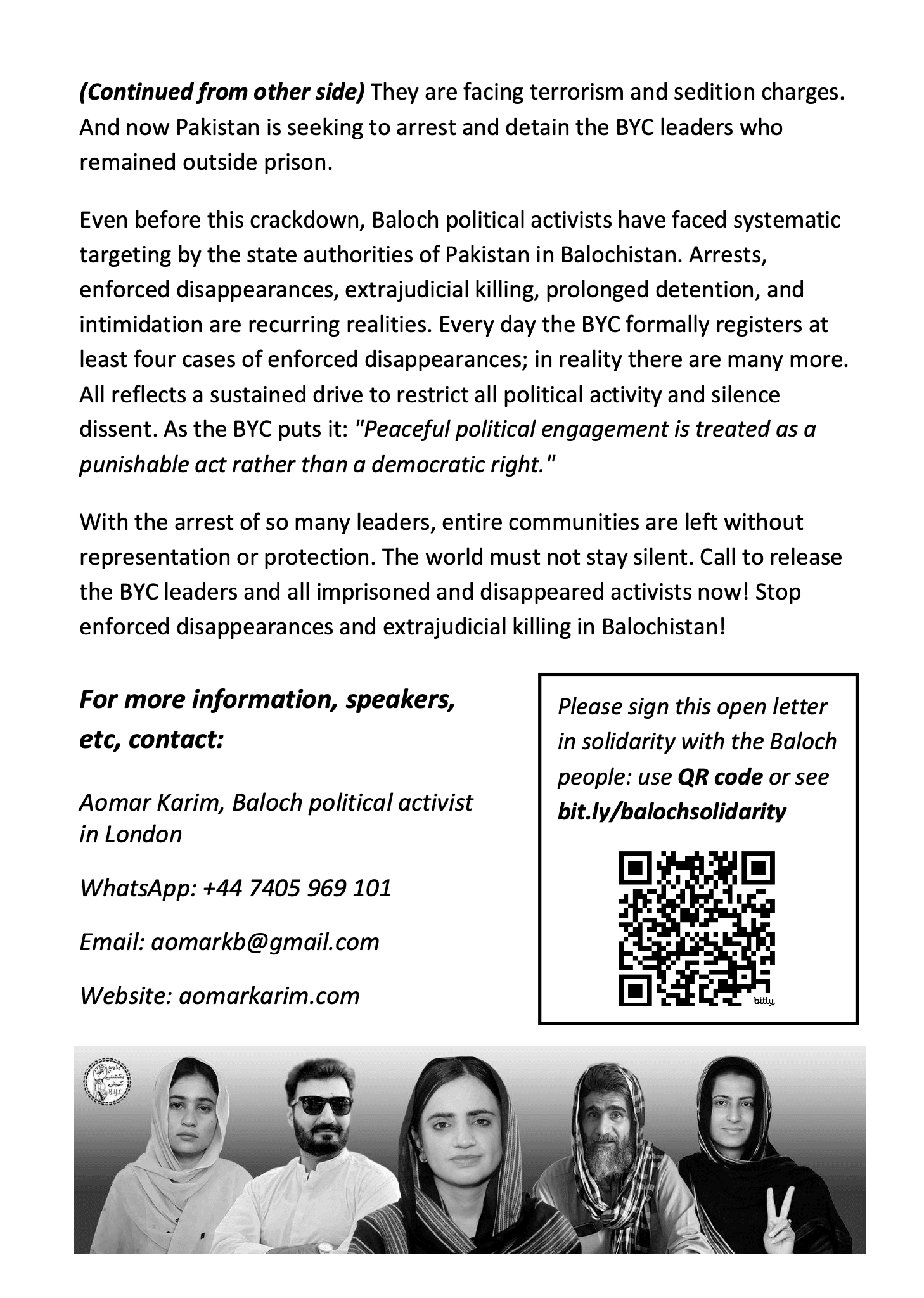 Disappeared, Killed, Silenced: Pakistan's Brutal Crackdown on Balochistan Exposed 2 Balochistan leaflet by Aomar Karim Back