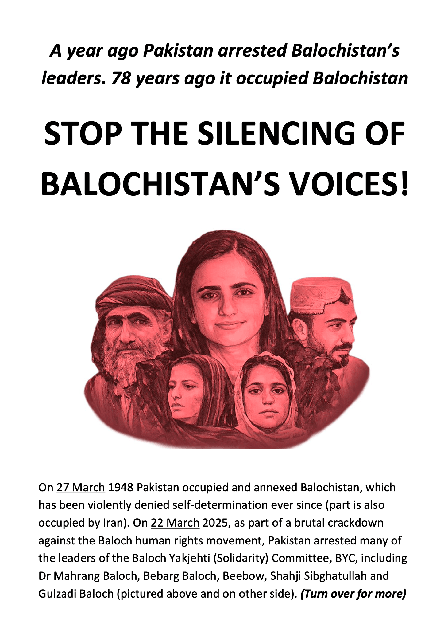 Disappeared, Killed, Silenced: Pakistan's Brutal Crackdown on Balochistan Exposed 1 Balochistan leaflet by Aomar Karim Front