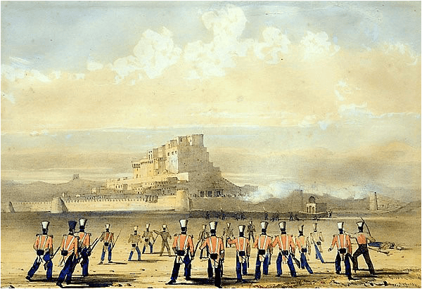 British troops advance on the Miree Palace in Kalat, November 1839